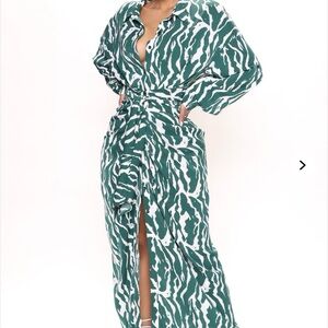 Fashion Nova Green and White Maxi Dress